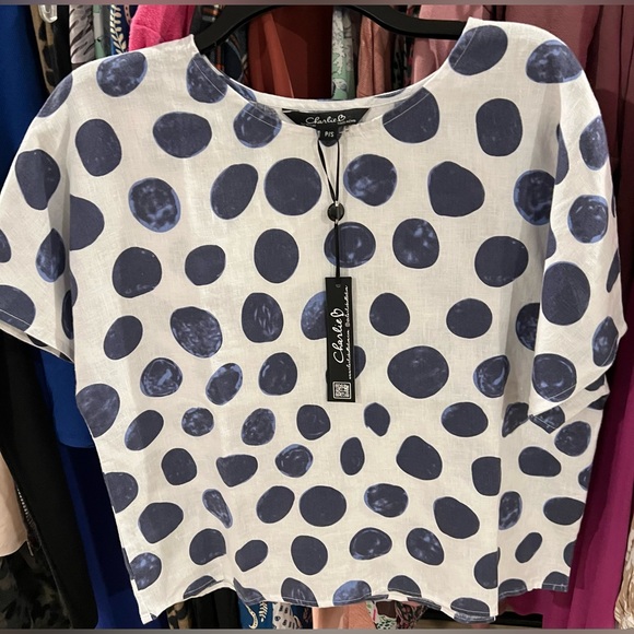 Charlie B Polka Dot Women's Top - Blue and White women’s size S New - Picture 3 of 3